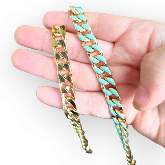 Reversible Touch of Blue Gold-tone Curb Chain Necklace - Picture 12 of 15